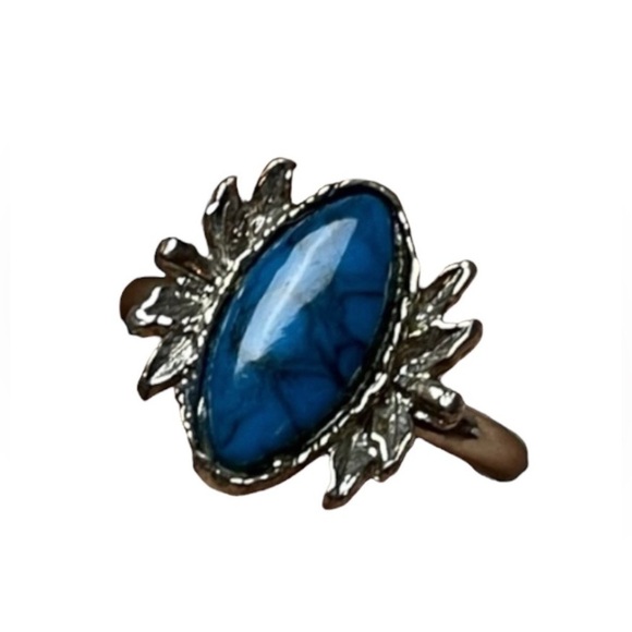 Turquoise Oval with Wings Adjustable Silver Ring Size 7.5 - Picture 1 of 10